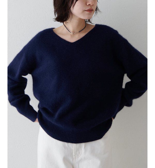  「フォックスウール Vネックプルオーバー」|ニット・セーター|ネイビー