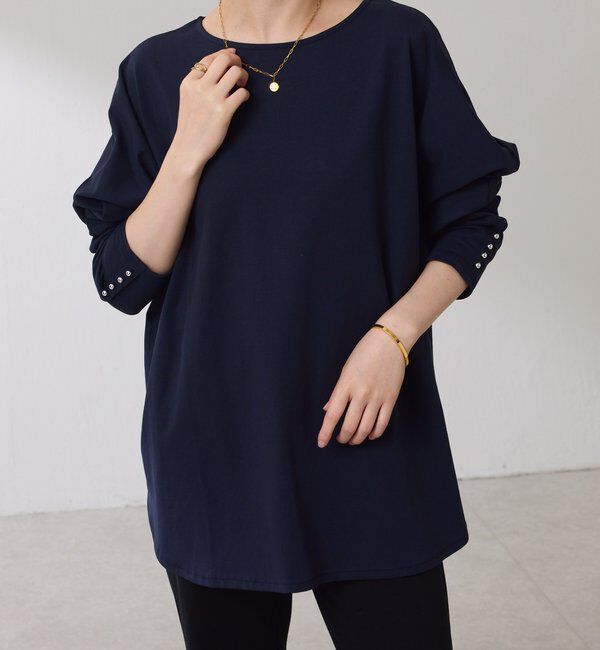  「袖ボタンロンT」|Tシャツ・カットソー|ネイビー