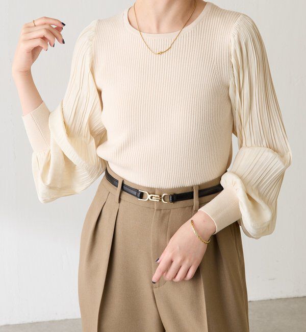  「袖プリーツコンパクトニット」|ニット・セーター|アイボリー