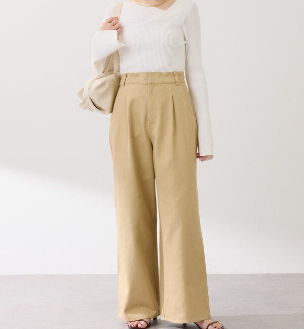  「【ウエスト調整可能】箔ツイルワイドパンツ」|チノ|
