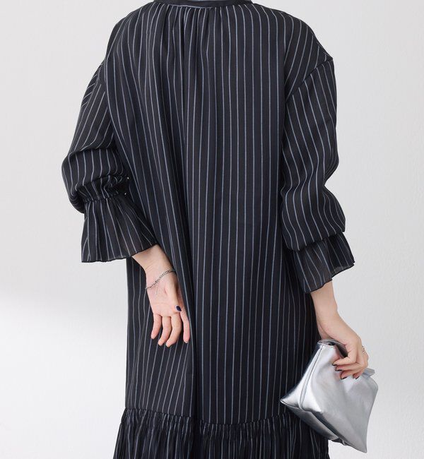  「袖シアーツイルストライプワンピース」|ワンピース|