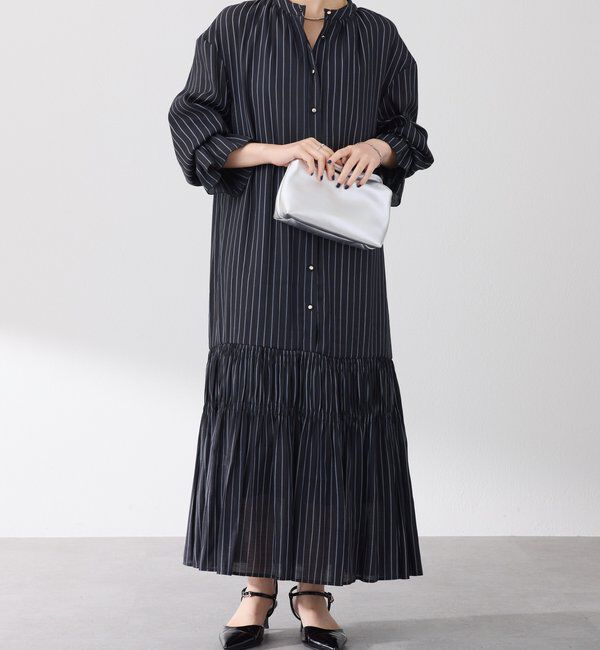  「袖シアーツイルストライプワンピース」|ワンピース|