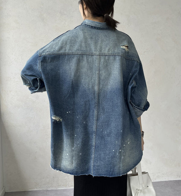  「【新色追加】ダメージデニムシャツ」|シャツ・ブラウス|