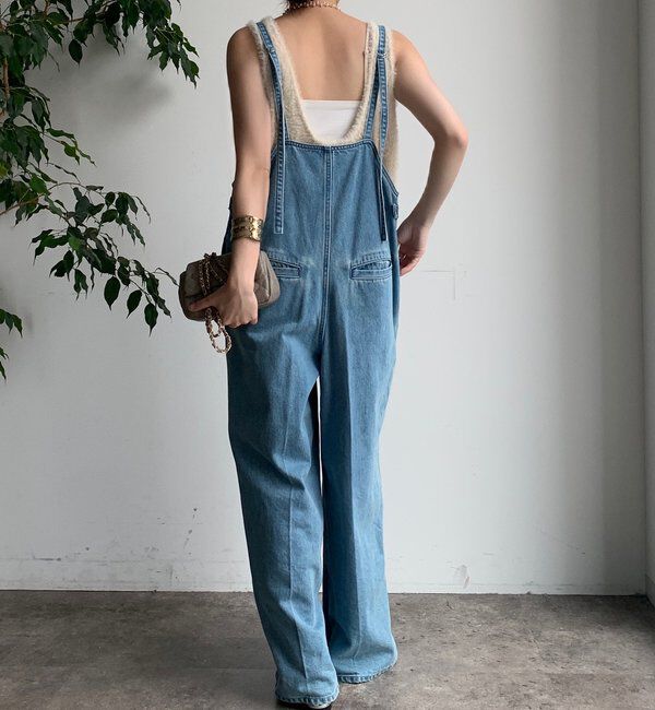  「細紐デニムフロントジップサロペット」|ワンピース|