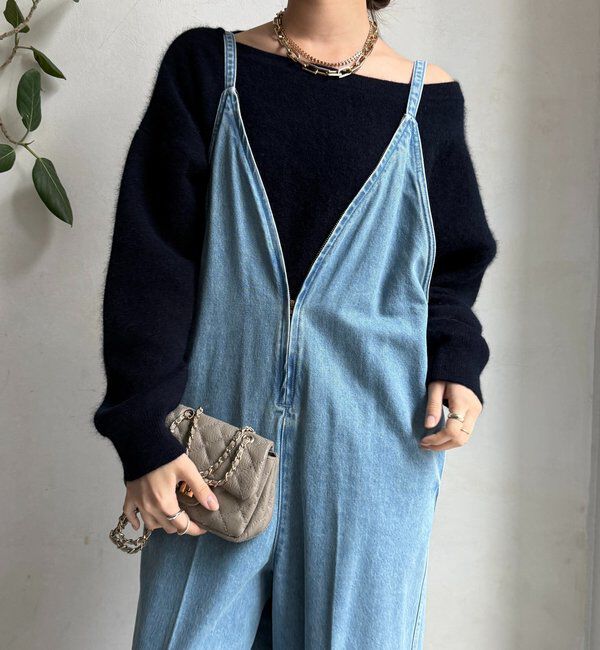  「細紐デニムフロントジップサロペット」|ワンピース|