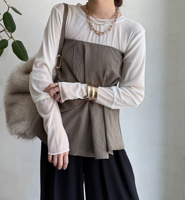  「【新色追加】チュールフロッキーシアー切替TEE」|Tシャツ・カットソー|