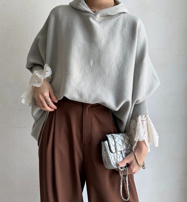  「フーディーポンチョニット」|ニット・セーター|グレージュ