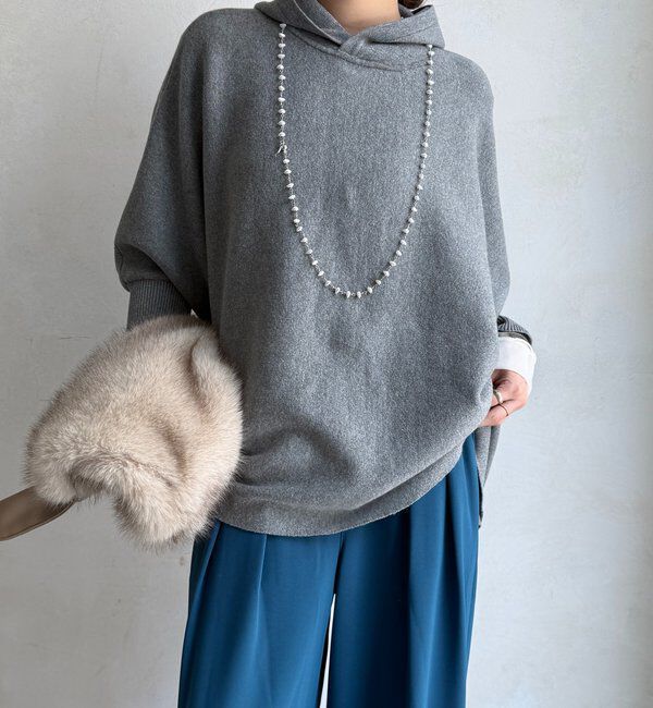  「フーディーポンチョニット」|ニット・セーター|グレー