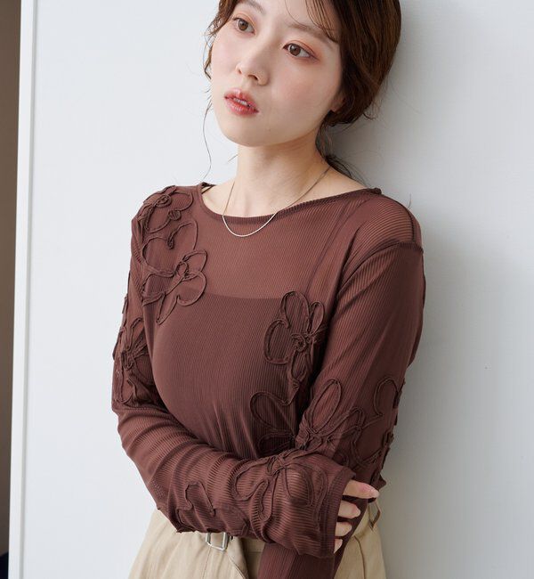  「フラワーコード刺繍シアーTOPS」|Tシャツ・カットソー|