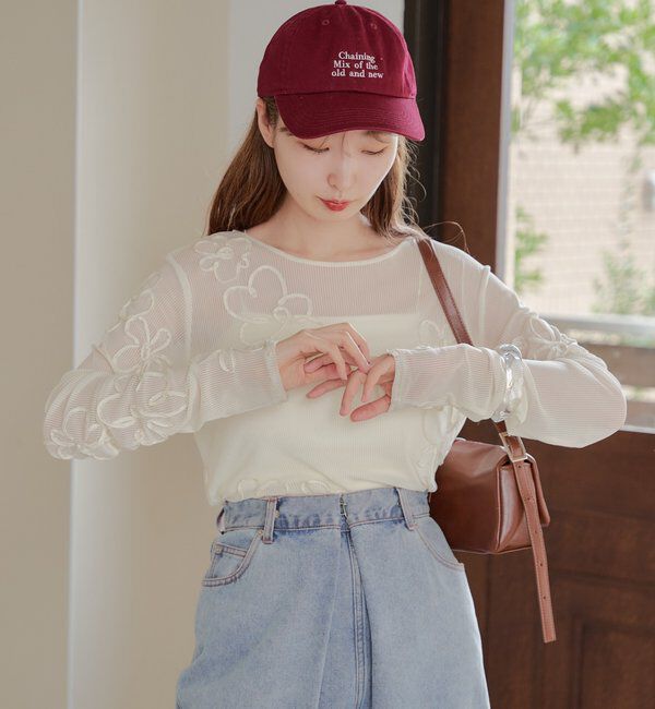  「フラワーコード刺繍シアーTOPS」|Tシャツ・カットソー|