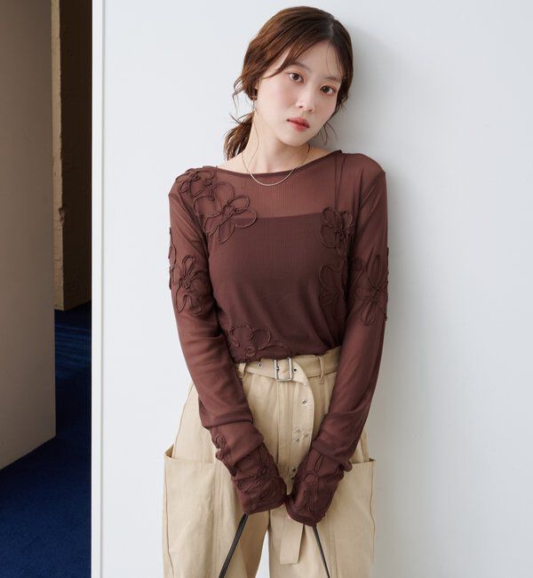  「フラワーコード刺繍シアーTOPS」|Tシャツ・カットソー|