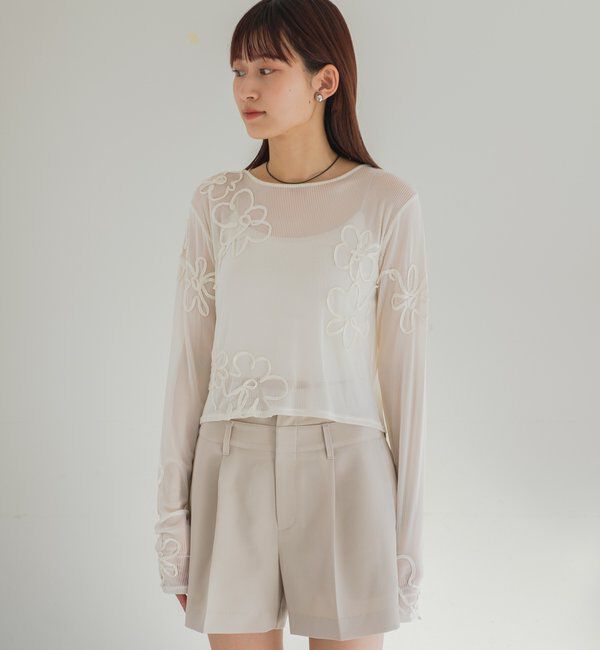  「フラワーコード刺繍シアーTOPS」|Tシャツ・カットソー|
