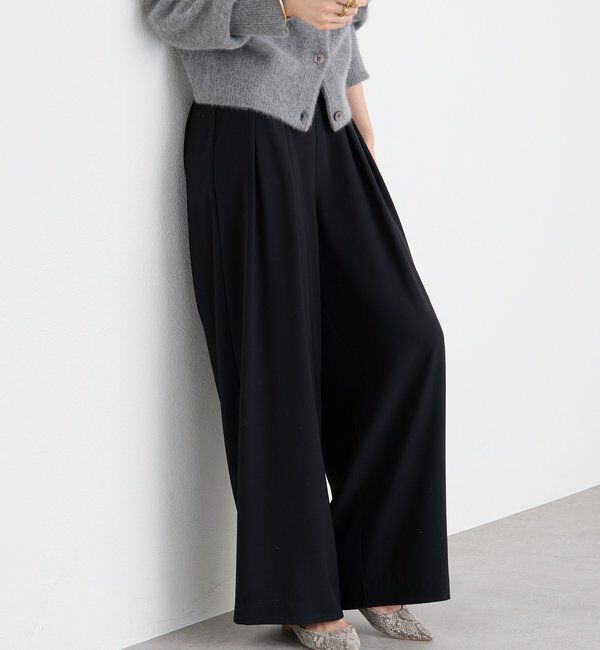  「【ウォッシャブル】【シーズンレスで使える】タックワイドスラックス」|チノ|