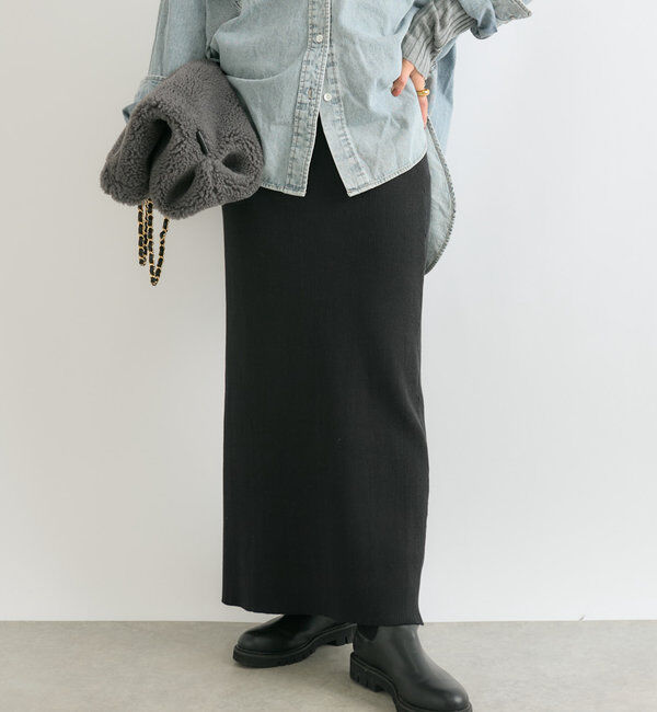  「【美シルエット】コットンリブニットスカート」|スカート|