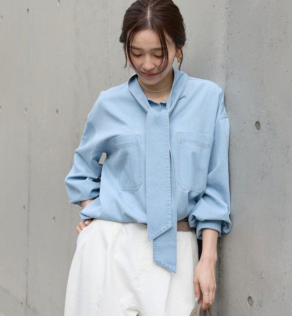  「予約【新色追加/抜け感】デニムボウタイシャツ」|シャツ・ブラウス|