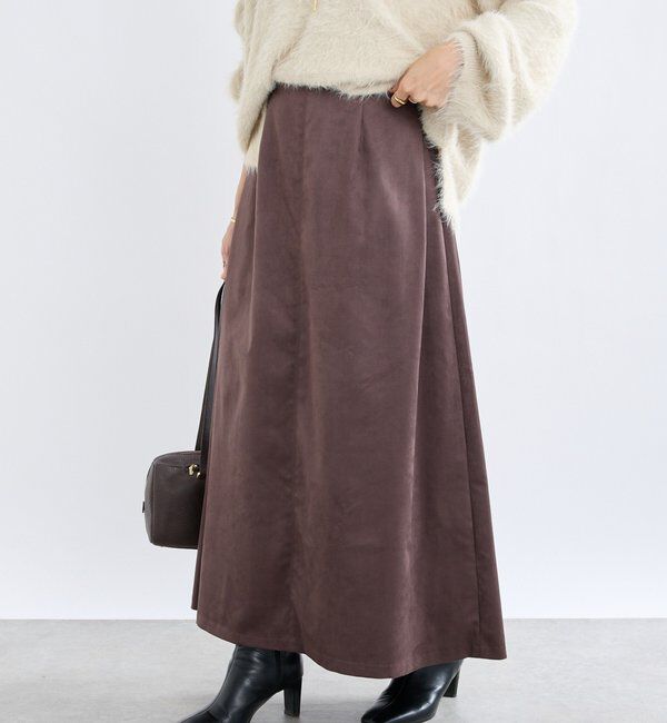  「【モダンな印象】ブラッシュドクロスサイドタックスカート」|スカート|ブラウン