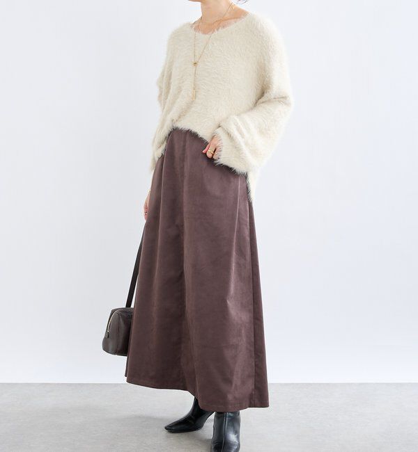  「【モダンな印象】ブラッシュドクロスサイドタックスカート」|スカート|