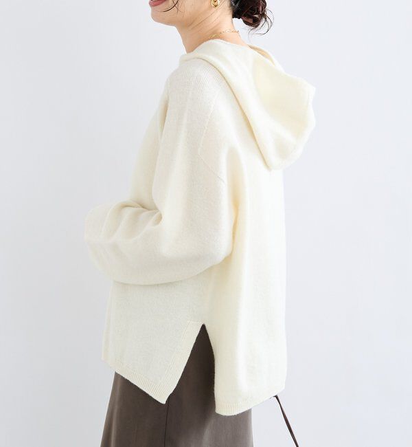  「【フードがアクセントに】ウール100ホールガーメントフーディ」|ニット・セーター|