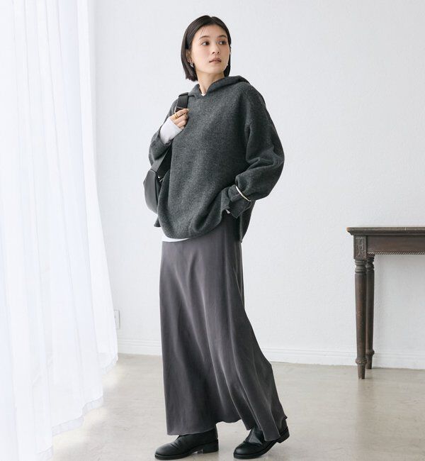  「【フードがアクセントに】ウール100ホールガーメントフーディ」|ニット・セーター|