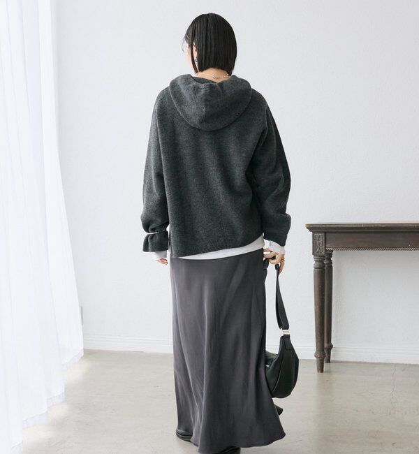  「【フードがアクセントに】ウール100ホールガーメントフーディ」|ニット・セーター|