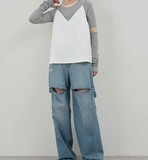  「【PEAS】スラッシュデニムパンツ」|デニム|