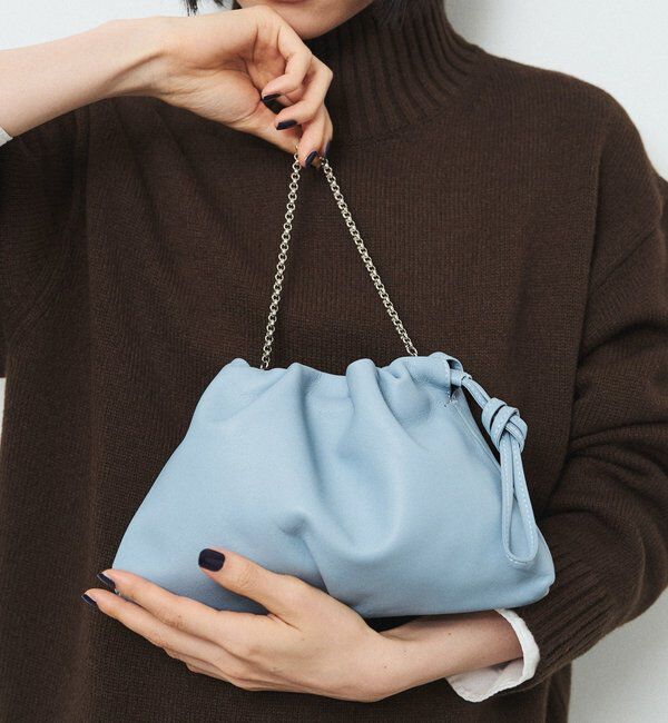  「レザー巾着4WAYミニショルダーバッグ」|ショルダー・メッセンジャー|サックスブルー