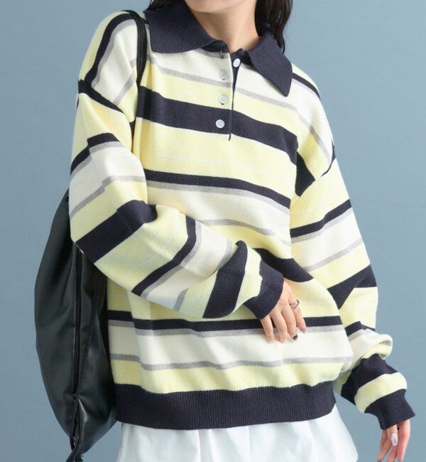  「マルチボーダーラガーニット」|ニット・セーター|ネイビー