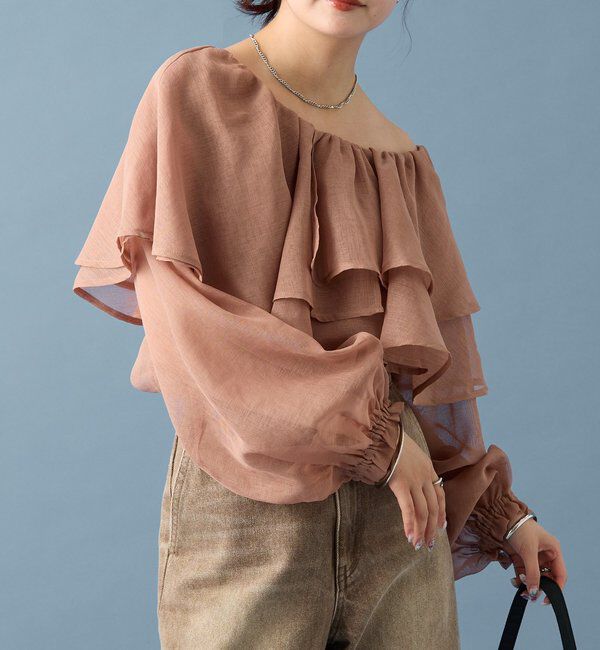  「シアーフリル長袖ブラウス」|シャツ・ブラウス|キャメル