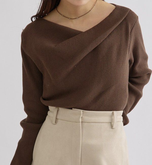  「オフショルリブニット」|ニット・セーター|ブラウン