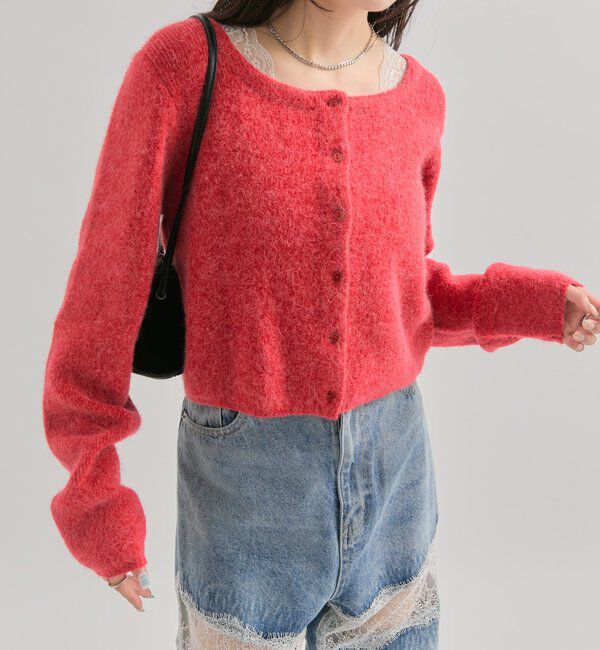  「スクエアネックニットカーディガン」|カーディガン|