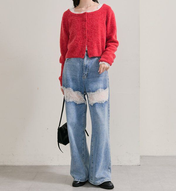  「スクエアネックニットカーディガン」|カーディガン|