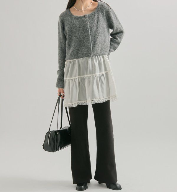  「スクエアネックニットカーディガン」|カーディガン|