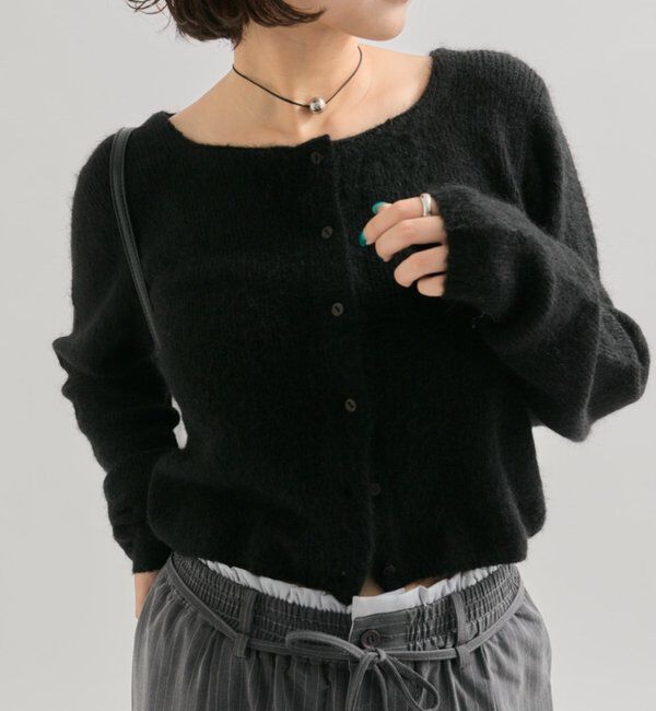  「スクエアネックニットカーディガン」|カーディガン|ブラック