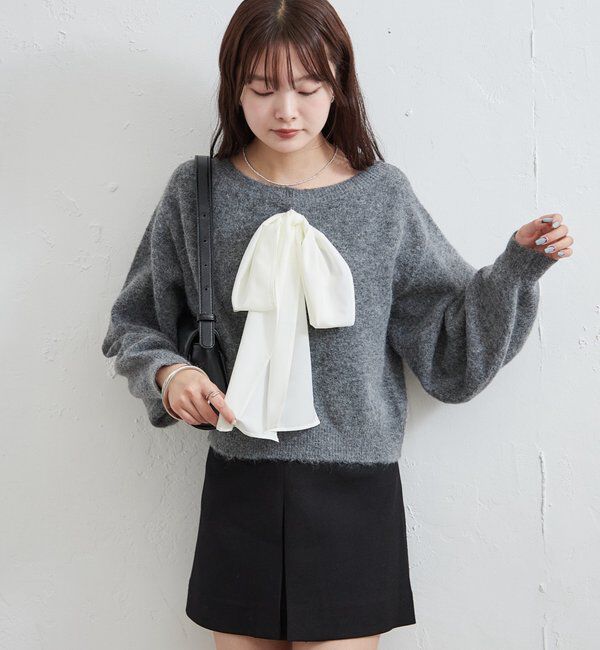  「リボン付きニット プルオーバー」|ニット・セーター|