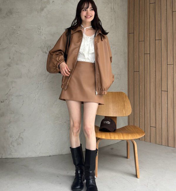  「バルーンスリーブフェイクレザーブルゾン」|ブルゾン・スタジャン|