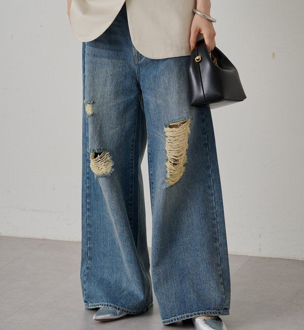  「ワイドデニムパンツ」|デニム|ブルー