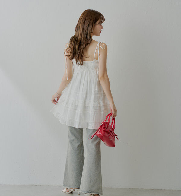  「【WEB限定追加】肩リボンコットンレースフリルキャミミニワンピ」|ワンピース|