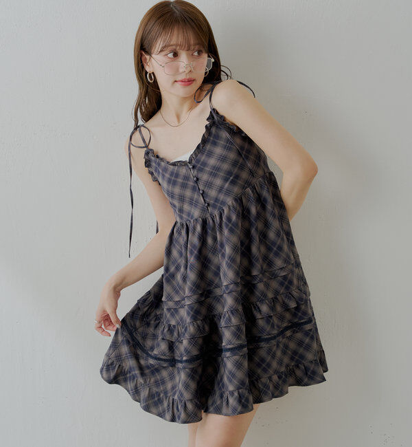  「【WEB限定追加】肩リボンコットンレースフリルキャミミニワンピ」|ワンピース|