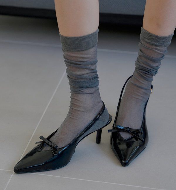  「バックストラップリボンヒールミュール」|パンプス|