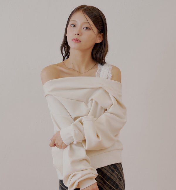  「ワンショル肩レーストップス」|Tシャツ・カットソー|