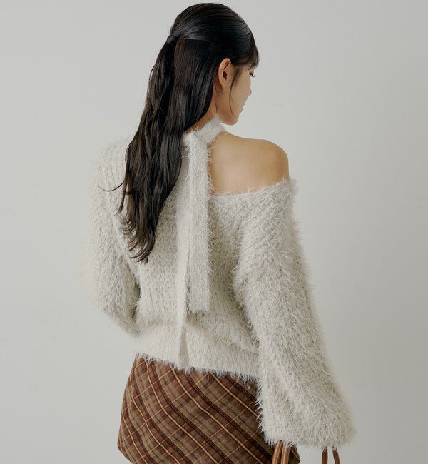  「タイ付きメランジルーズニット」|ニット・セーター|