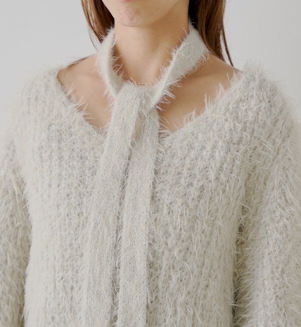  「タイ付きメランジルーズニット」|ニット・セーター|