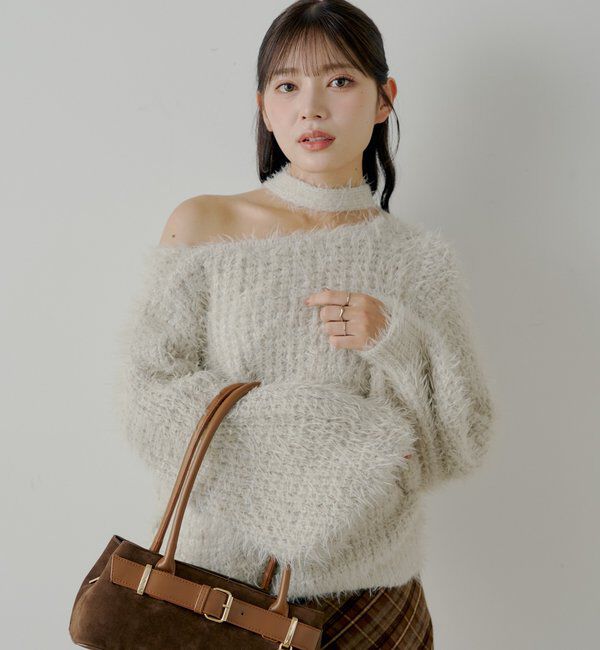  「タイ付きメランジルーズニット」|ニット・セーター|