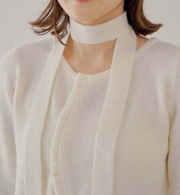  「チョーカー付きラウンドボタンコンパクトカーディガン」|カーディガン|