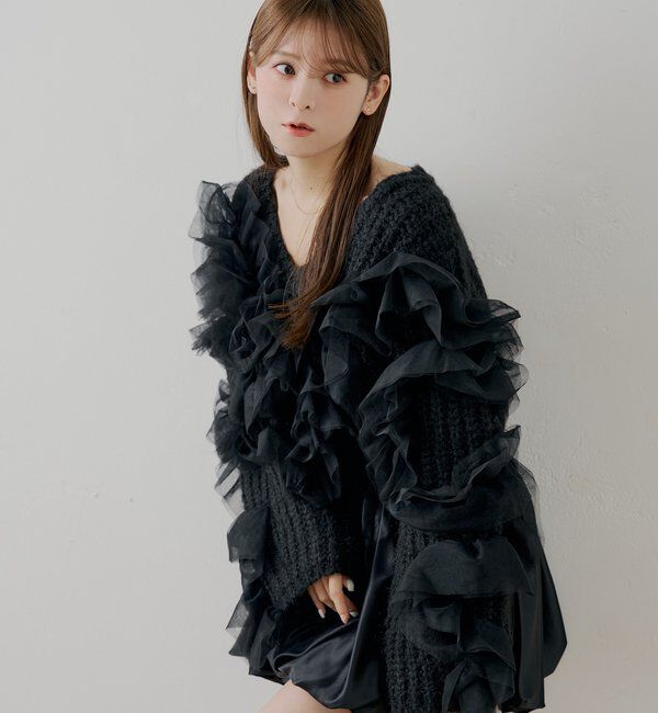  「【SALON by Chico】ランダムチュールドッキングニット」|ニット・セーター|