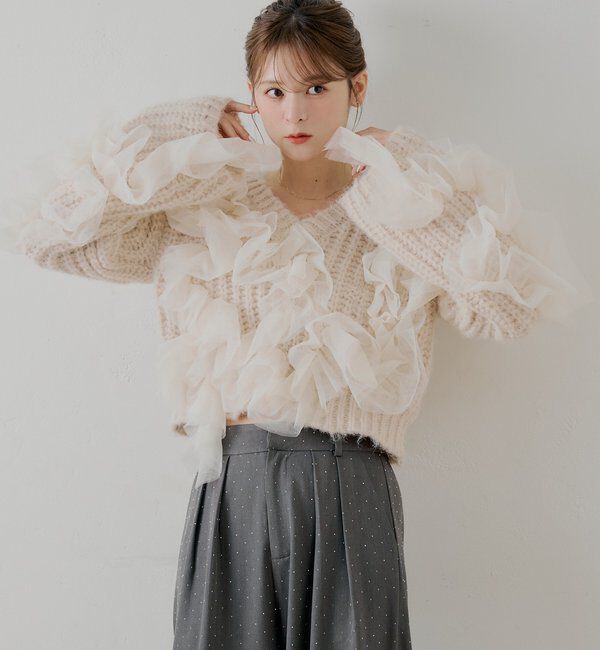  「【SALON by Chico】ランダムチュールドッキングニット」|ニット・セーター|
