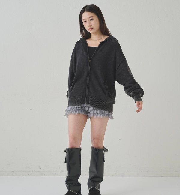  「KOOKYNピグメント加工ジップニットパーカー」|パーカー|