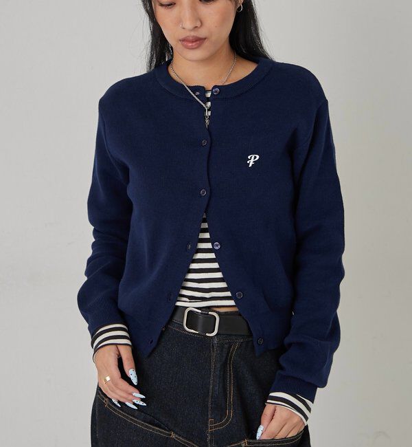  「ONE-POINT CREW CARDIGAN」|カーディガン|ネイビー