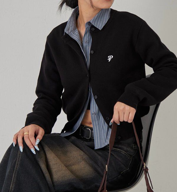  「ONE-POINT CREW CARDIGAN」|カーディガン|ブラック