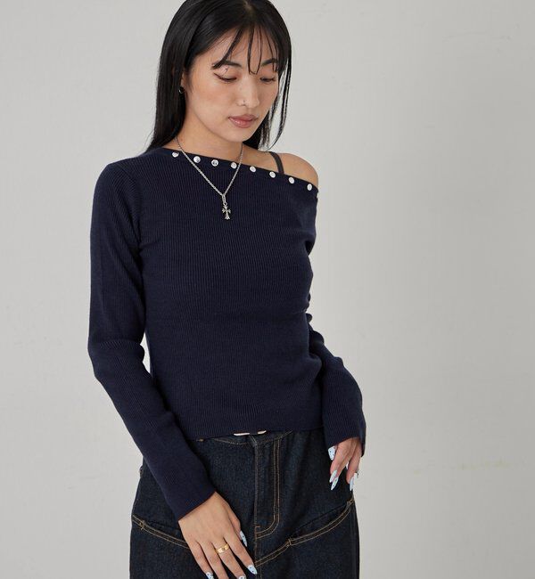  「スタッズワンオフショルニット」|ニット・セーター|